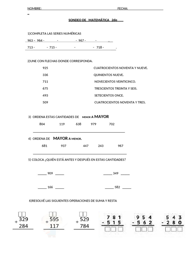 Ejercicios de Matemáticas 2do Grado | PDF