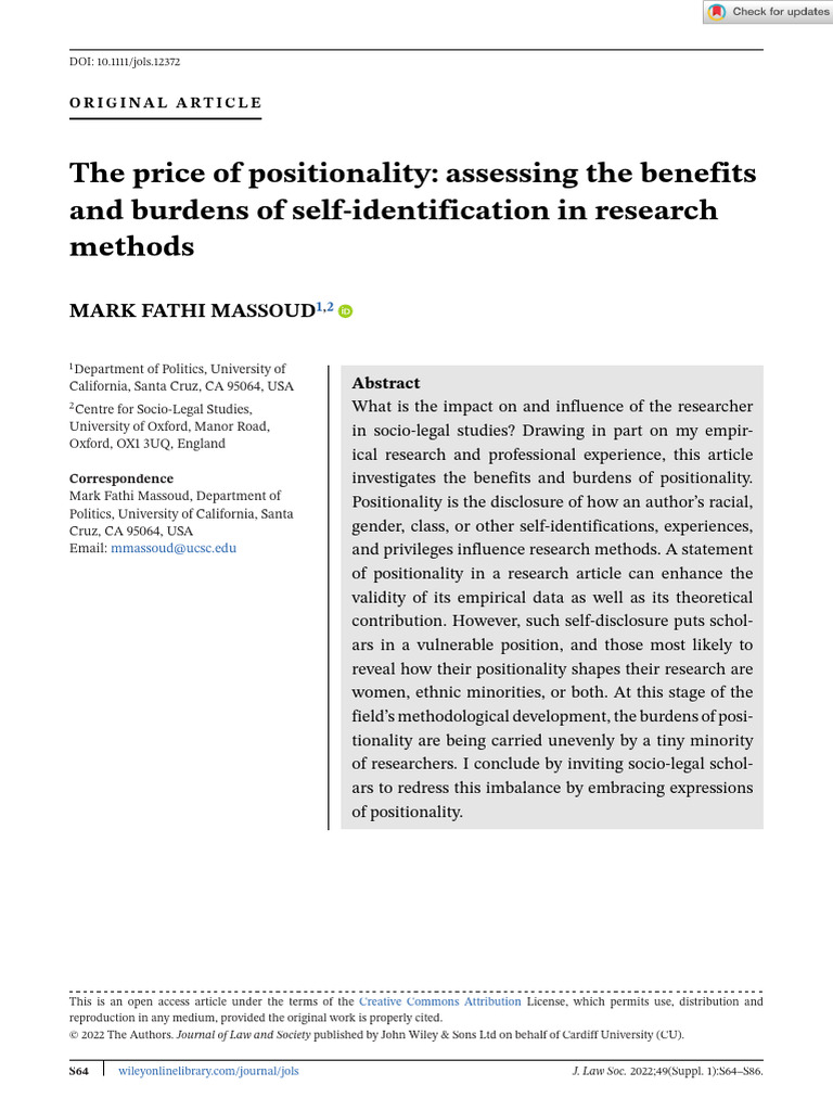 Benefits and Burdens of Positionality in Research | PDF ...