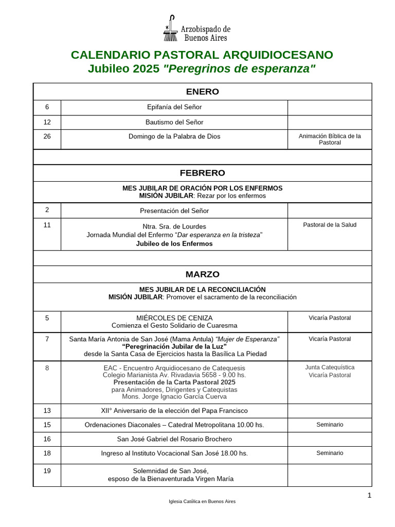 Calendario Pastoral Arquidiocesano 2025 | PDF | Seminario | Navidad