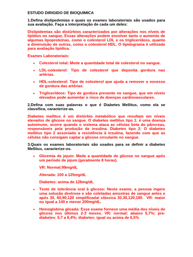 Dislipidemias e Diabetes Mellitus: Exames e Definições | PDF | Diabetes ...