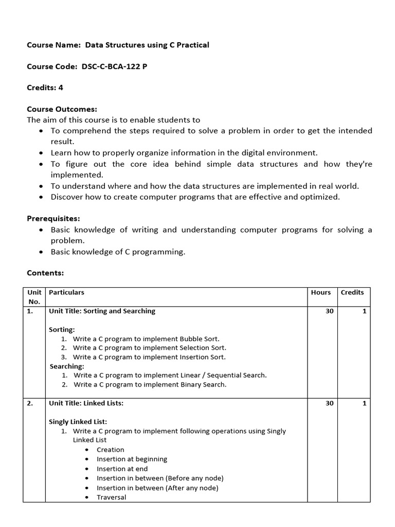 Rev_Sem2_DSC-C-BCA-122 P Data Struc. Using C Practical (1) | PDF ...