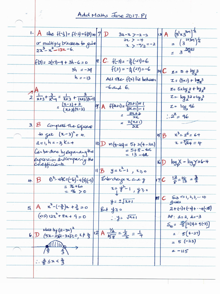 CSEC Additional Mathematics June 2017 P1 (Solutions) | PDF