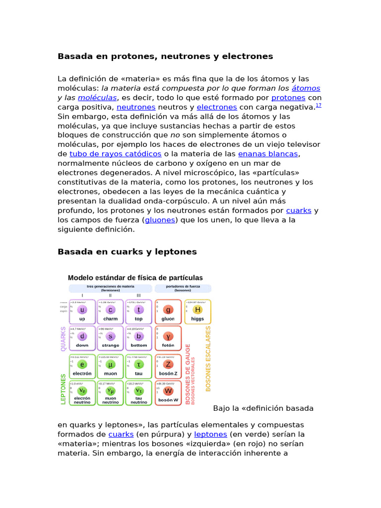Definición de materia: cuarks y leptones | PDF | Importar | Partícula ...