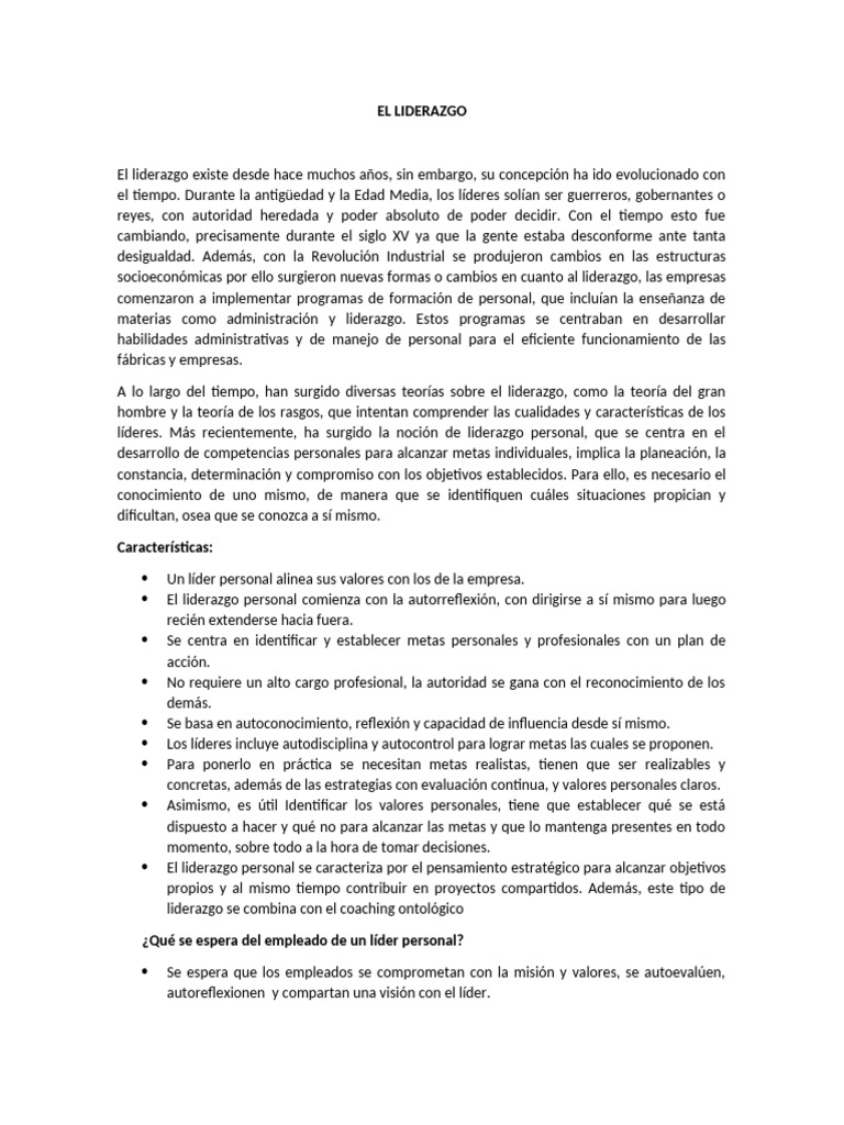 Evolución y Tipos de Liderazgo Personal | PDF | Liderazgo | Motivación