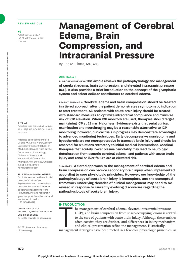 Management of Cerebral Edema and ICP | PDF | Traumatic Brain Injury ...