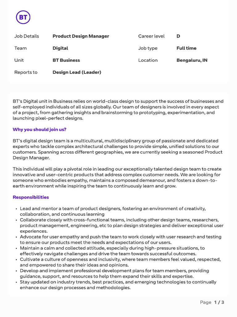Product Design Manager Job in Bengaluru | PDF | Cognition