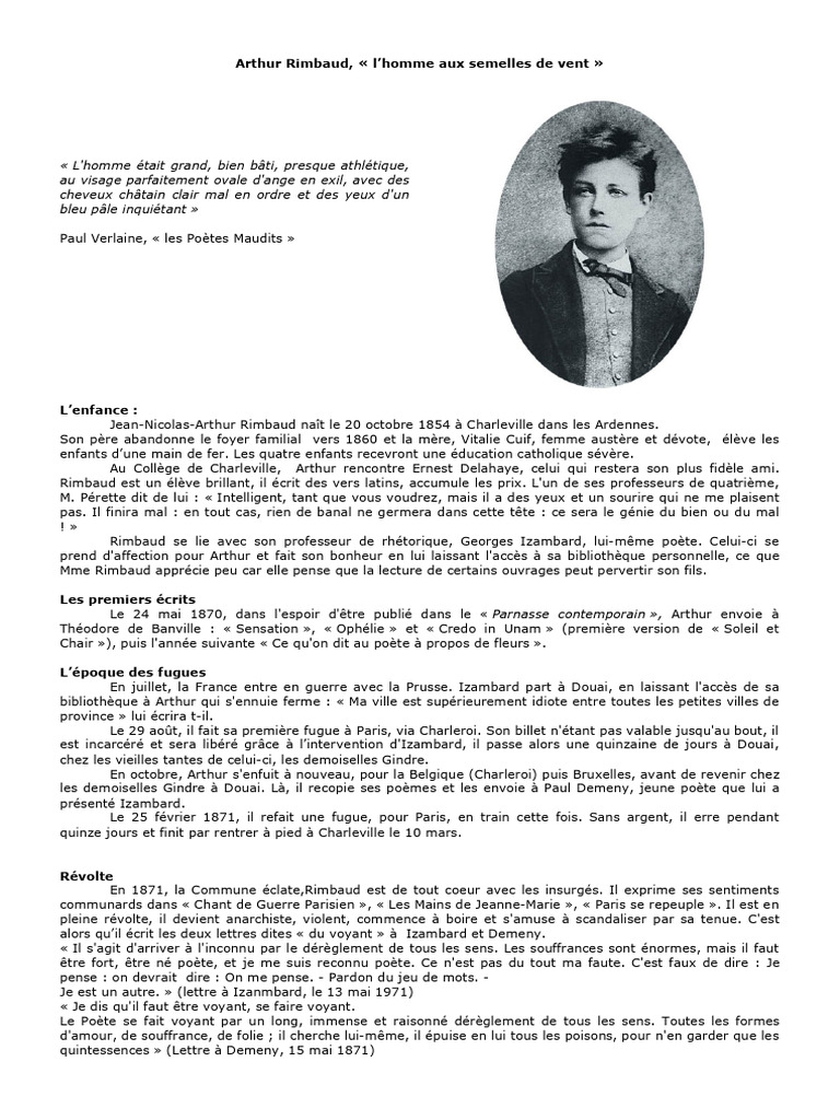 Arthur Rimbaud : Vie et Œuvre | PDF | Arthur Rimbaud | Poésie