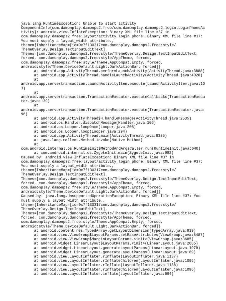 Android InflateException: Missing Layout Width | PDF | Java ...
