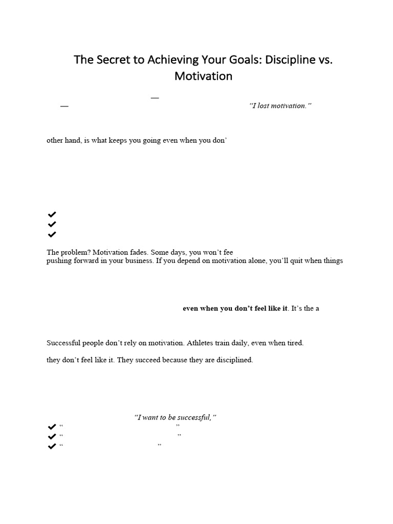 Discipline Key to Achieving Goals PDF Disciplines Motivation