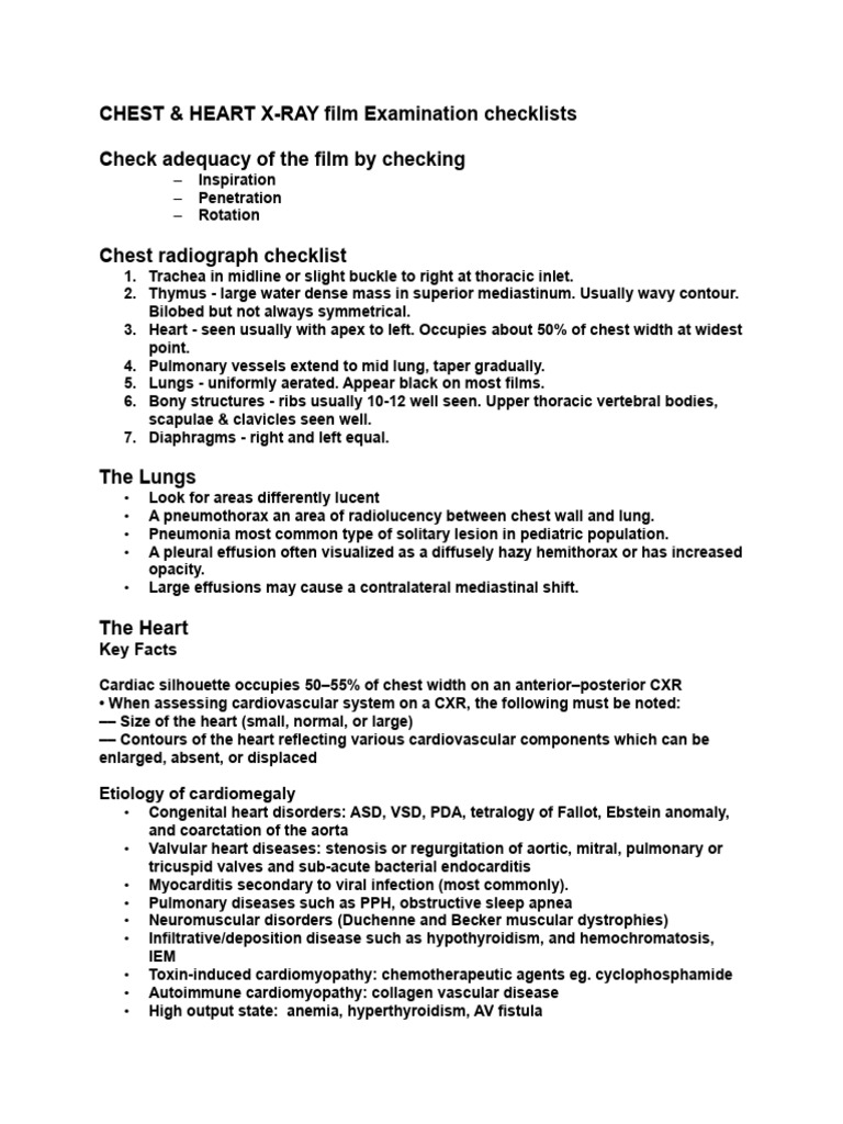 Chest & Heart X-Ray Examination Guide | PDF | Heart | Thorax