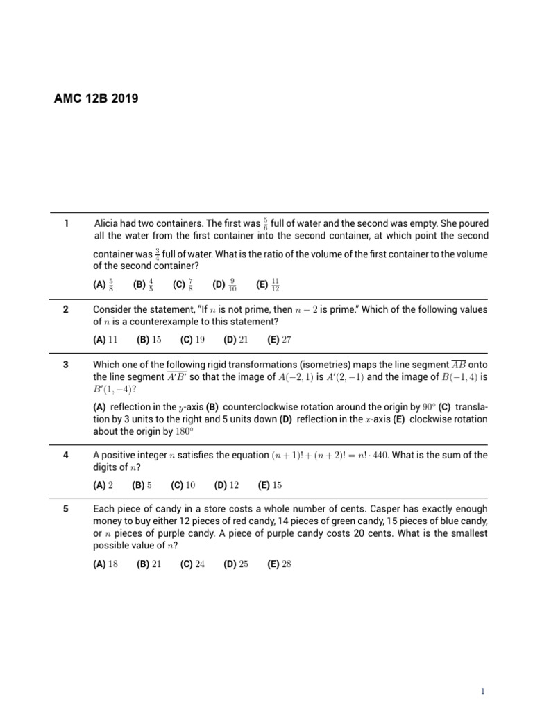 Amc12b 2019 | PDF | Mathematics | Geometry