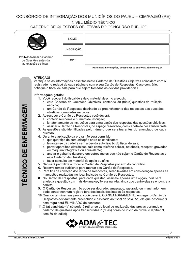 Prova Tec 01 | PDF | Anticoncepcionais | Enfermagem