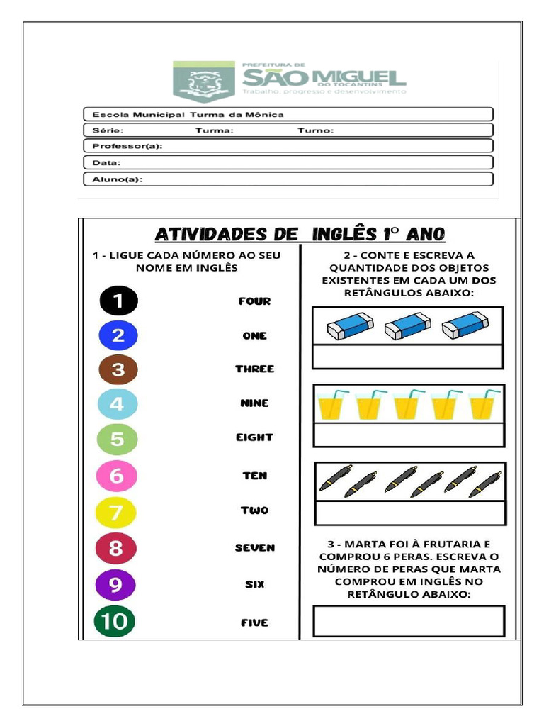 Atividade de Inglês 1ºano C e D | PDF