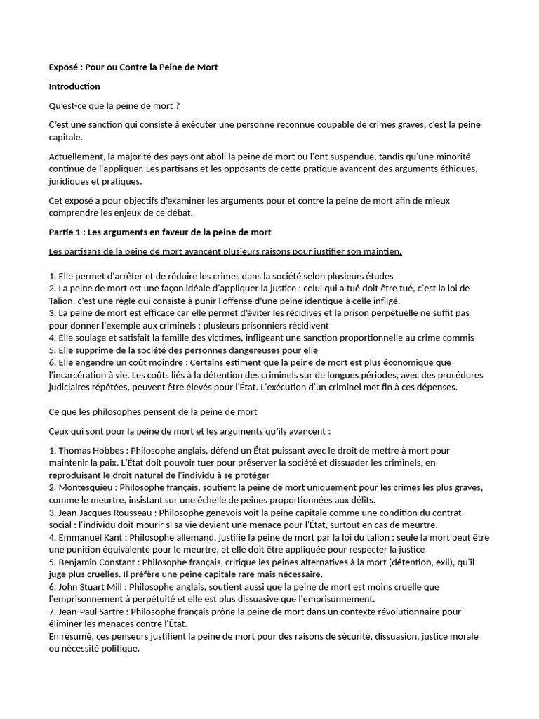 Arguments pour et contre la peine de mort | PDF | Peine capitale | Justice