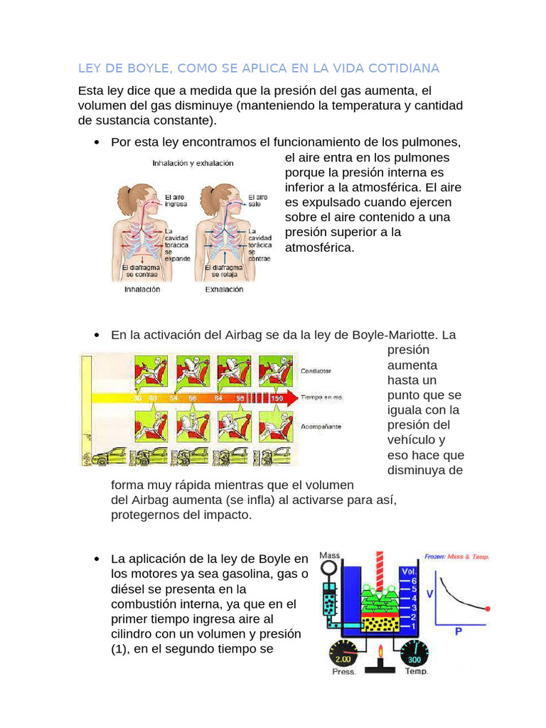 Aplicaciones Cotidianas de las Leyes de Boyle y Charles | PDF | Gases ...