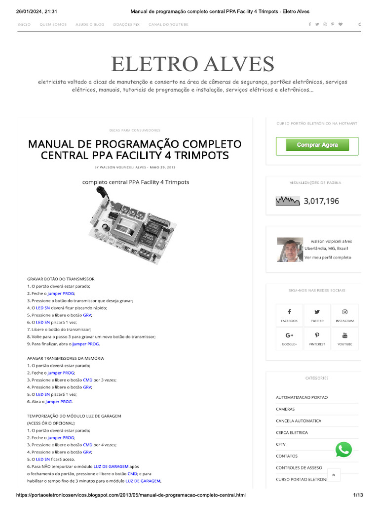 Manual de Programação Completo Central PPA Facility 4 Trimpots - Eletro ...