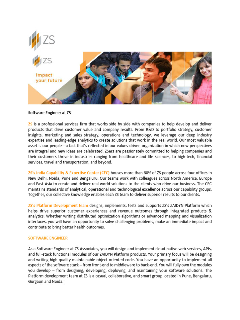 ZS Software Engineer Role Overview | PDF | Analytics | Software