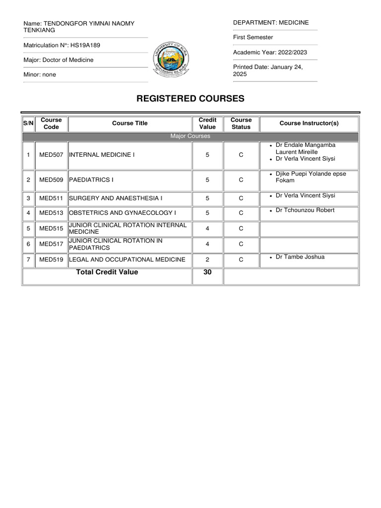 Medical Course Registration 2022/2023 | PDF