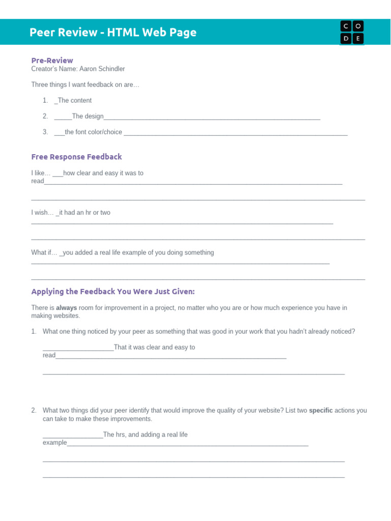 Peer Review Feedback for Web Design | PDF