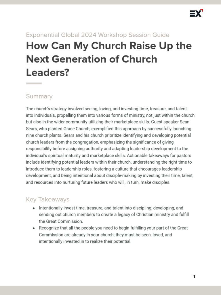 How Can My Church Raise Up The Next Generation of Church Leaders | PDF ...