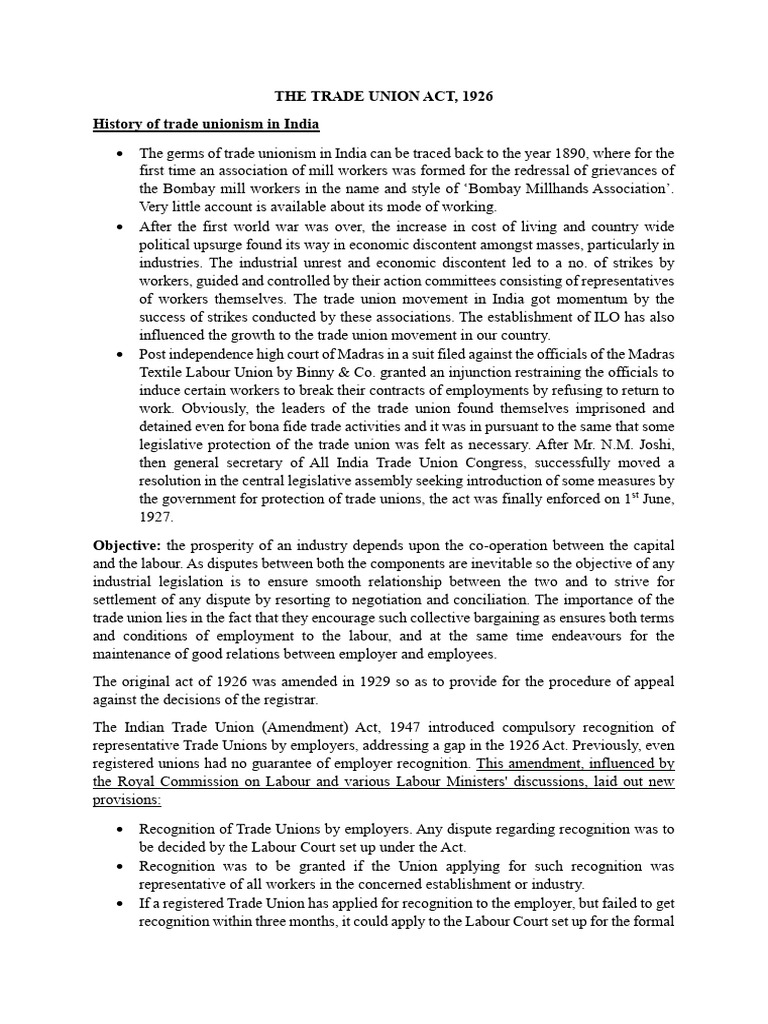 Labour Law Unit 1 Notes | PDF | Cost Of Living | Employment