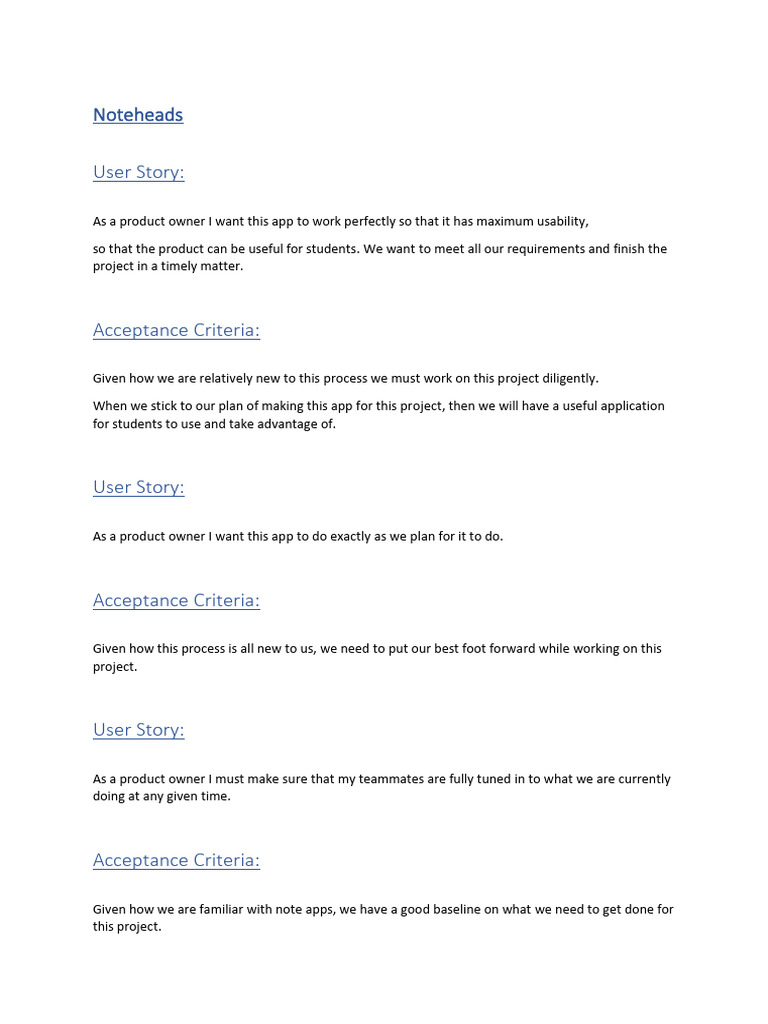 Note App Development User Stories | PDF