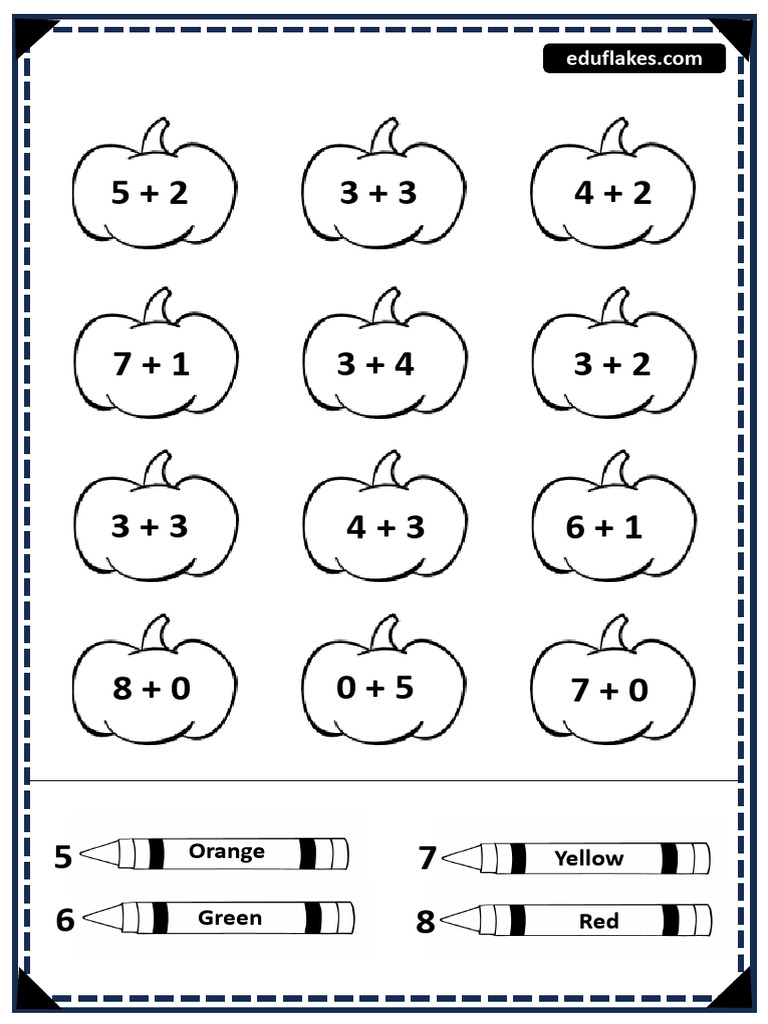 Kindergarten Fall Addition Worksheets Free PDF 6 | PDF