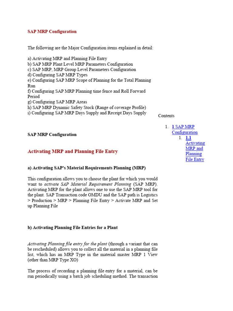 SAP MRP Configuration Overview | PDF