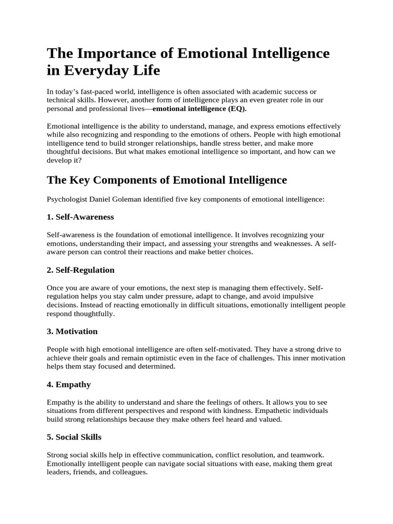 Importance of Emotional Intelligence | PDF | Emotional Intelligence ...