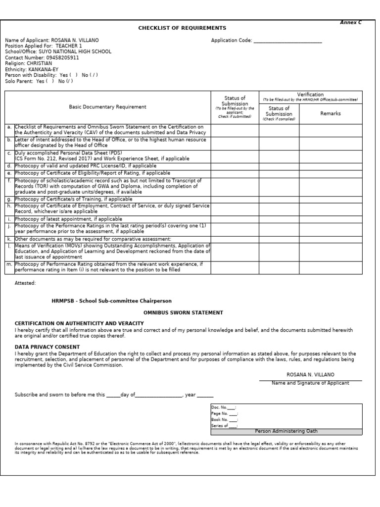 Annex C Checklist of Requirements | PDF