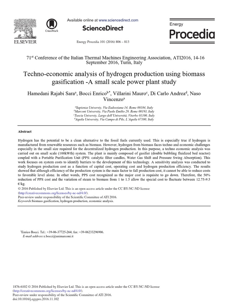 Techno-Economic Analysis of Biomass Hydrogen Production | PDF ...
