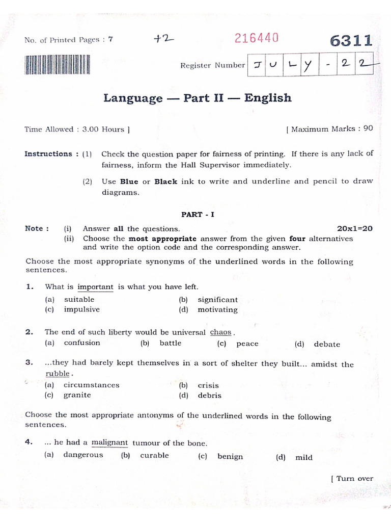 12th Supplementary Exam Papers 2022 Pdf