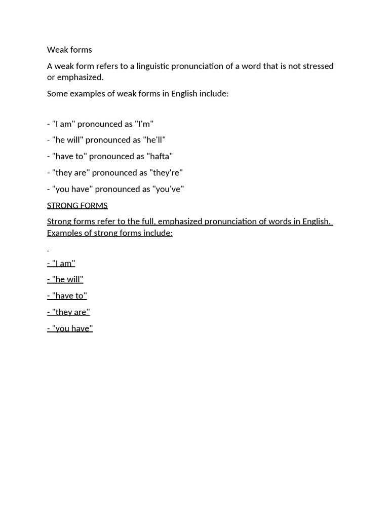 Understanding Weak and Strong Forms in English | PDF