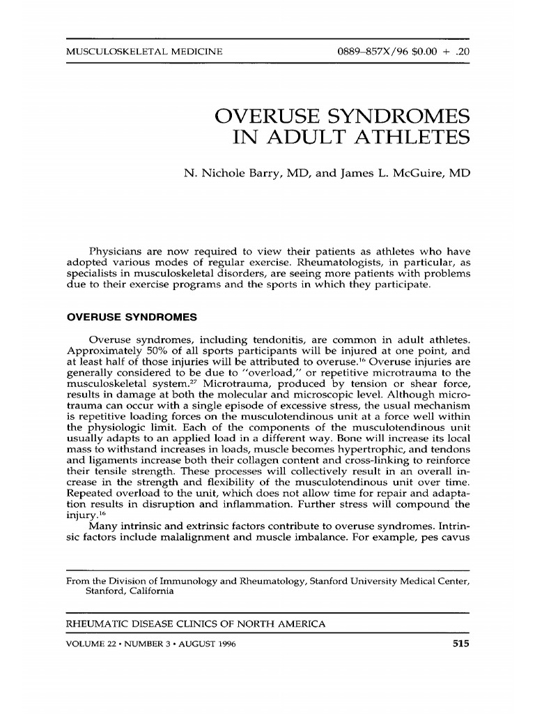 Overuse Syndromes in Adult Athletes: Nichole Barry, MD, and James L ...