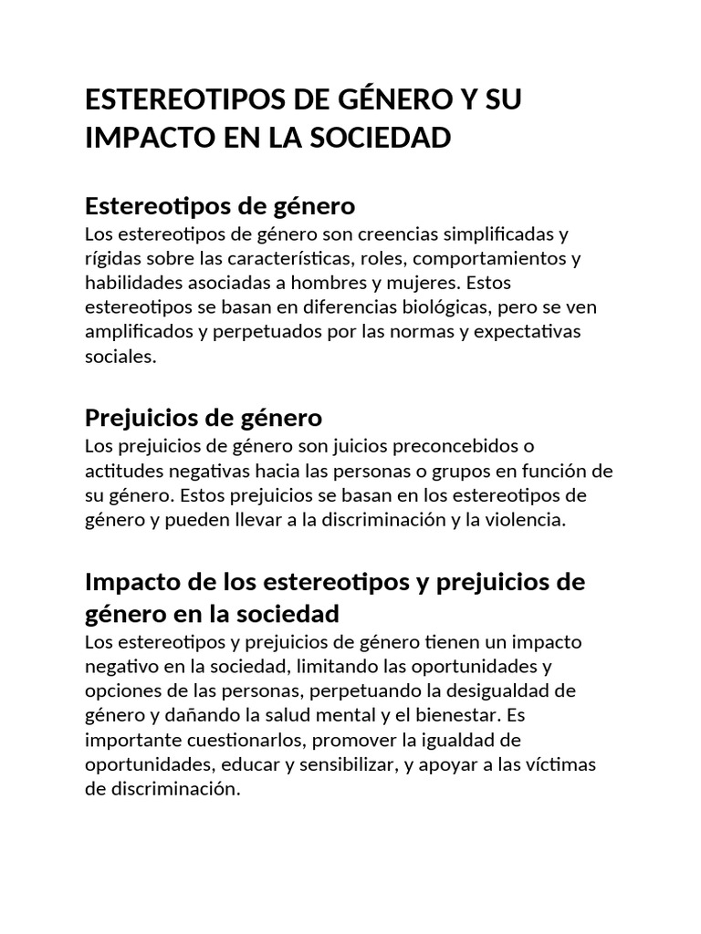 Estereotipos de Género y Su Impacto en La Sociedad | PDF