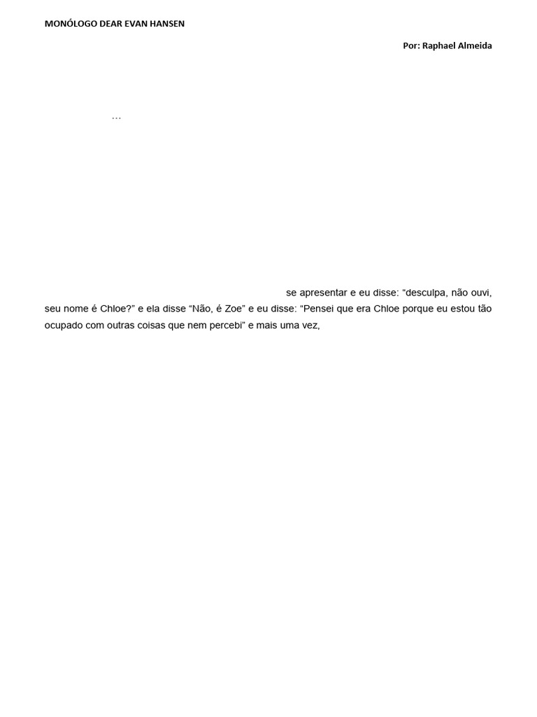 Monólogo Reflexivo de Evan Hansen | PDF