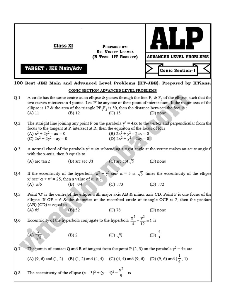 Advanced Conic Section Problems for JEE | PDF | Perpendicular | Ellipse
