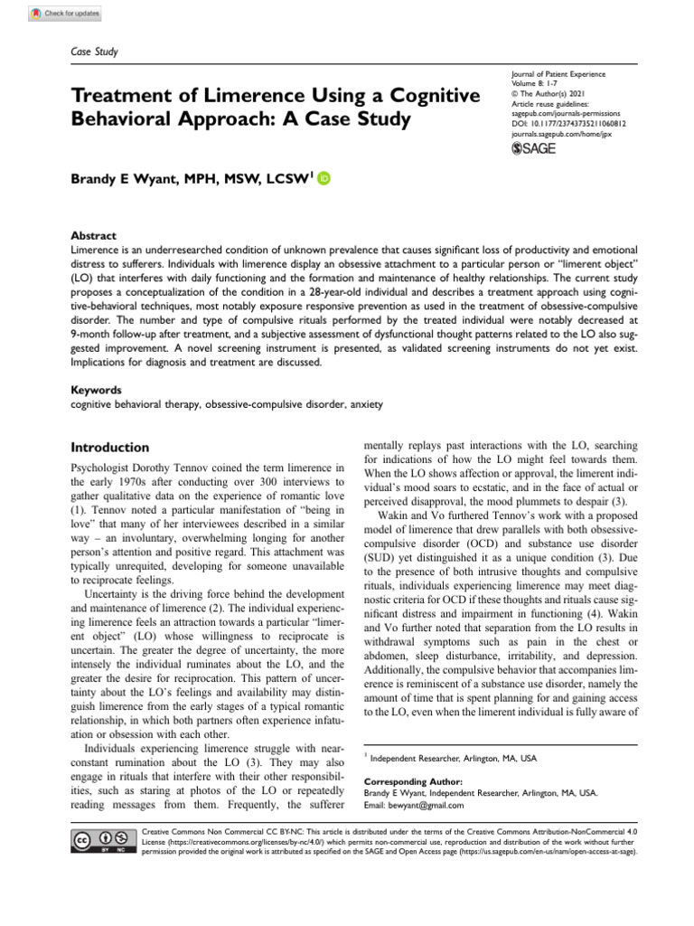 Cognitive Behavioral Treatment of Limerence | PDF | Obsessive ...