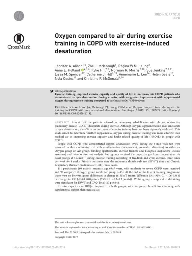 Oxygen Compared To Air During Exercise | PDF | Chronic Obstructive ...