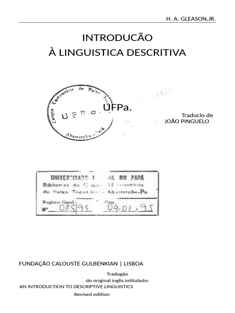 Introdução à Linguística Descritiva | PDF | Linguística | Gramática