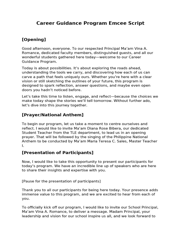 Career Guidance Program Emcee Script | PDF