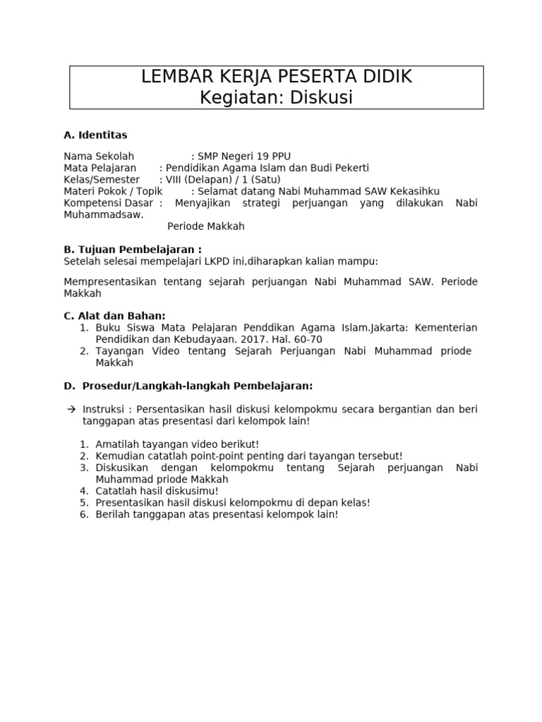 LEMBAR KERJA PESERTA DIDIK (LKPD) | PDF