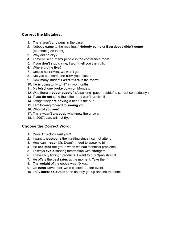 English Grammar Correction Guide | PDF