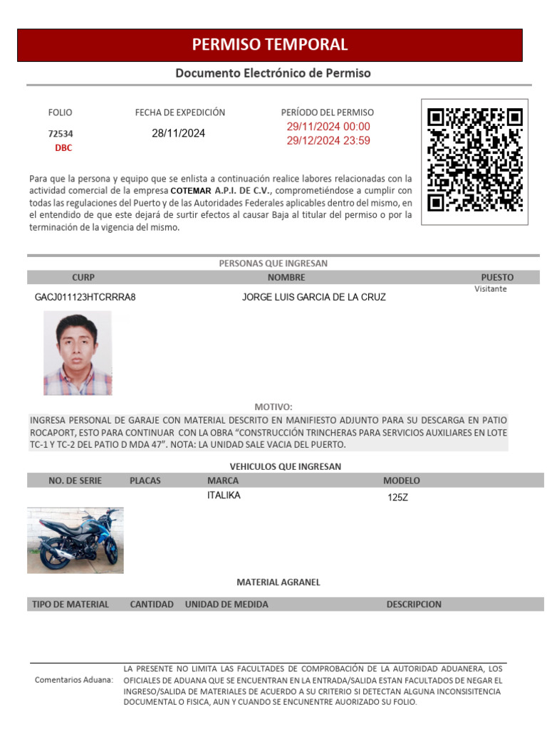 Permiso Temporal de Importación de Vehículo | PDF