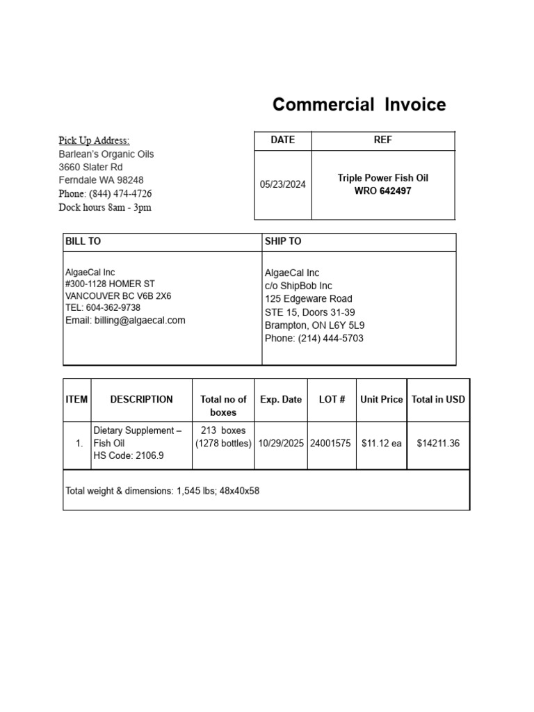 Triple Power Fish Oil Invoice | PDF
