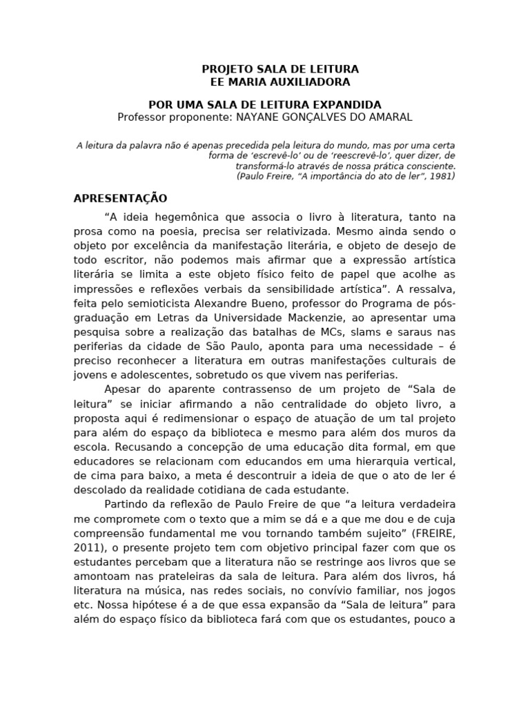 Sala de Leitura: Expansão e Práticas | PDF | Bibliotecas | Pedagogia