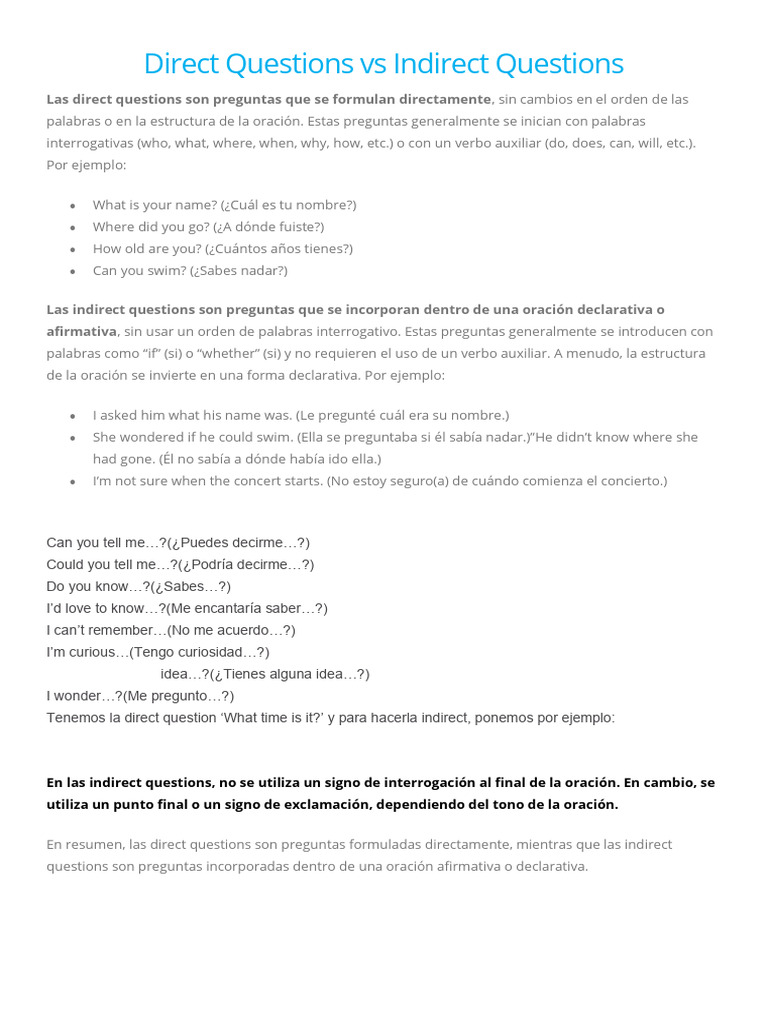 Preguntas Directas e Indirectas | PDF