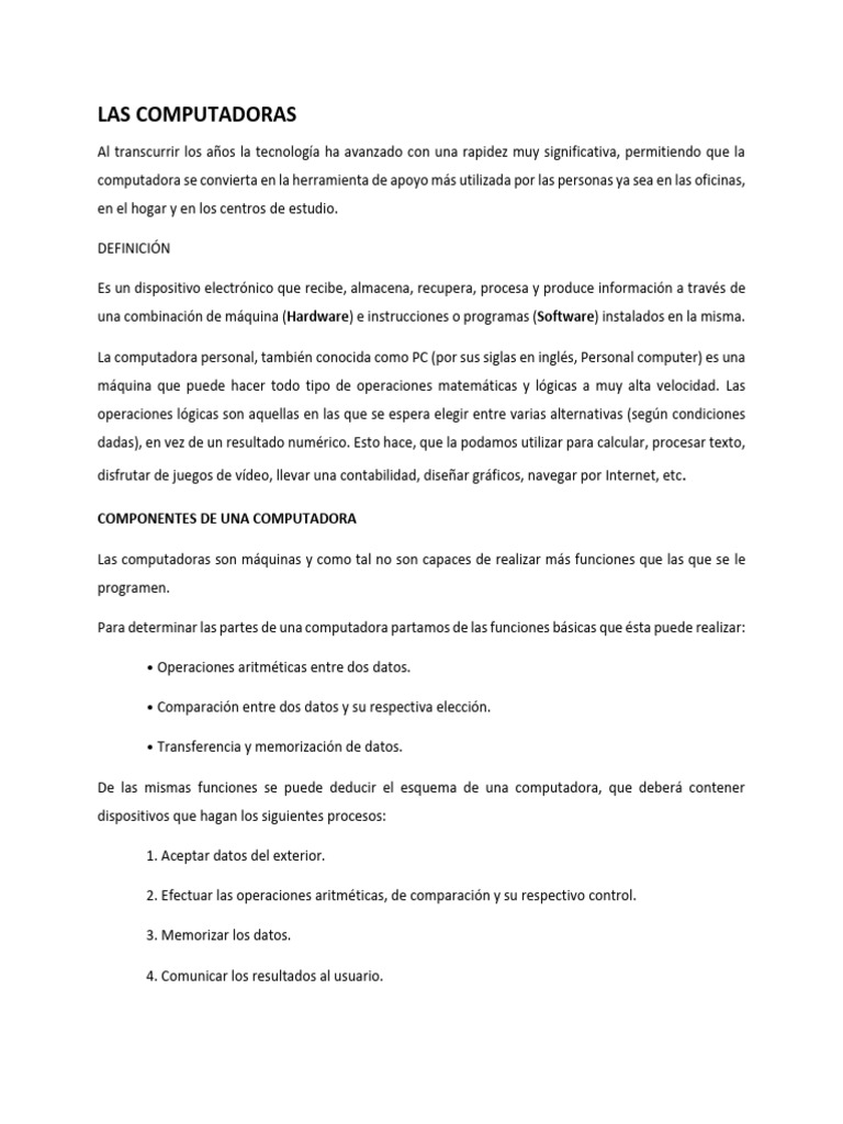 Componentes y Tipos de Computadoras | PDF | Hardware de la computadora ...