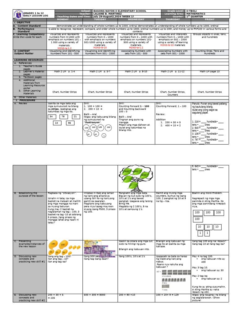 DLL Math-2 W1 Q1 | PDF