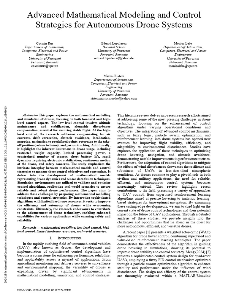 Advanced mathematical modeling and control strategies for autonomous